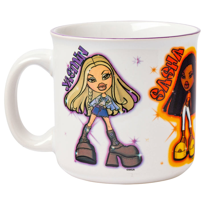 Silver Buffalo Bratz Airbrush Character Poses Glitter Ceramic Camper Mug, 20 Ounces