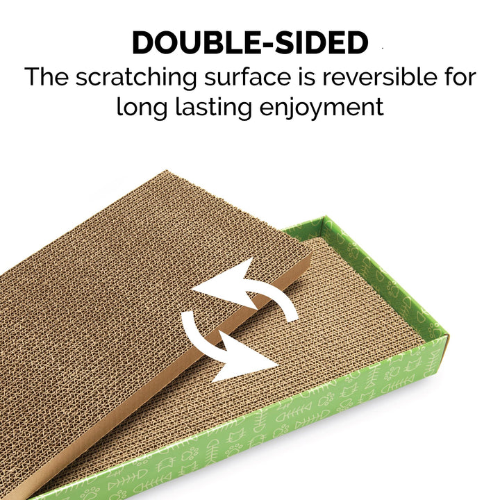 Furhaven Scratching Board w/ Catnip for Indoor Cats, Reversible - Classic Corrugated Cat Scratcher Pad - Green, Standard