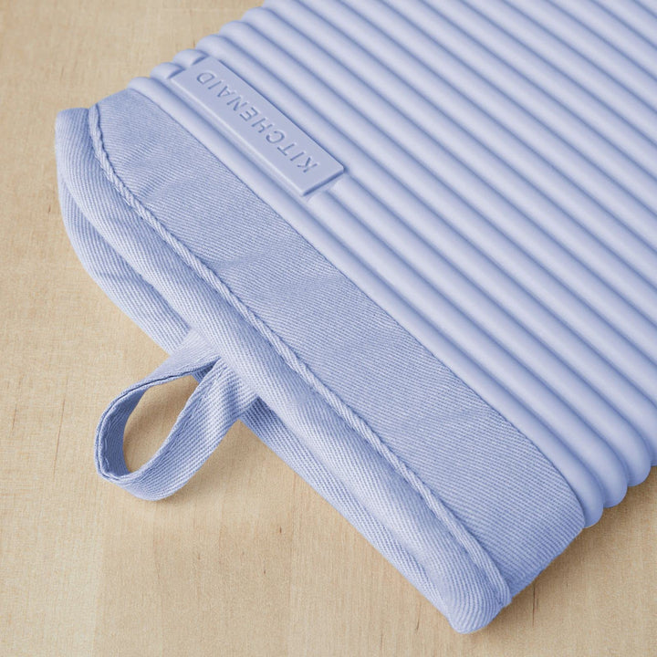 KitchenAid Ribbed Soft Silicone Oven Mitt Set, Lavender Cream 2 Count , 7.5"x13"