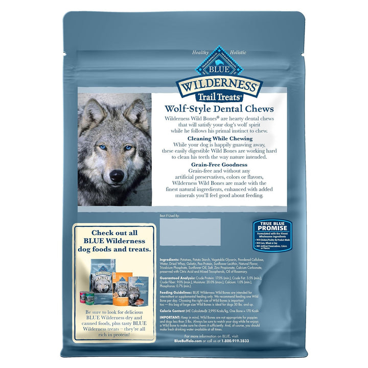 Blue Buffalo Wilderness Trail Treats Wild Bones Large Dental Chews, Grain-Free Dog Bones For Large Dogs Made with Natural Ingredients, 10-oz. Bag 10 Ounce (Pack of 1)