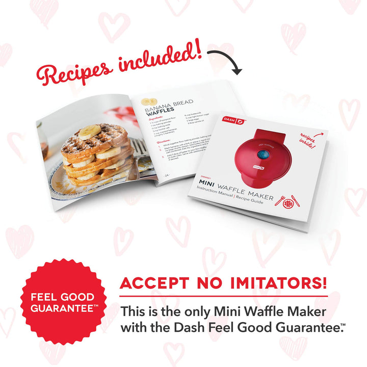 DASH Mini Maker for Individual Waffles, Hash Browns, Keto Chaffles with Easy to Clean, Non-Stick Surfaces, 4 Inch, Red Love Heart Waffle Maker