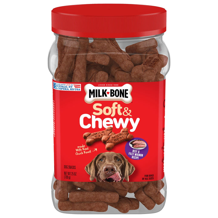 Milk-Bone Soft & Chewy Dog Treats, Beef & Filet Mignon Recipe, 25 Ounce Made with Real Chuck Roast 1.56 Pound (Pack of 1)