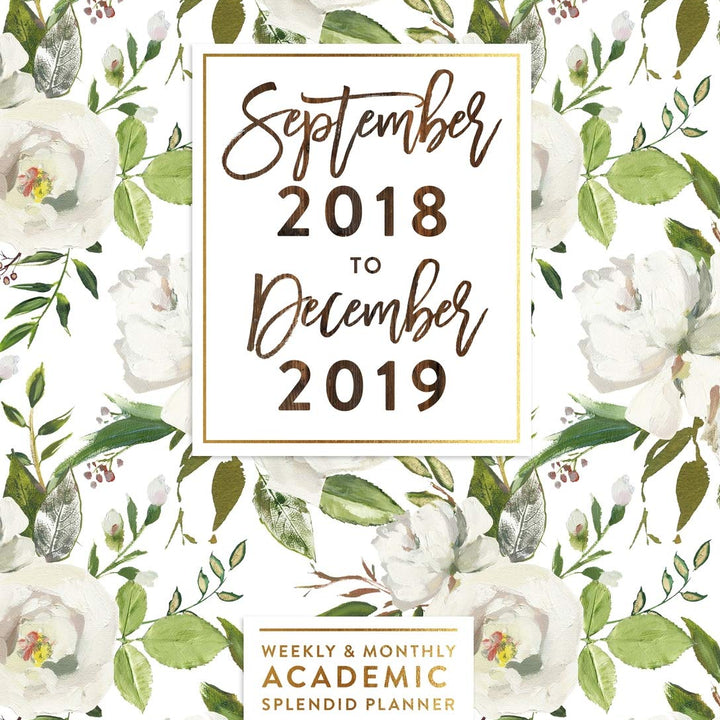 2018-2019 Weekly & Monthly Academic Splendid Planner: Rustic Floral & Woodgrain Year And A Half Agenda Book