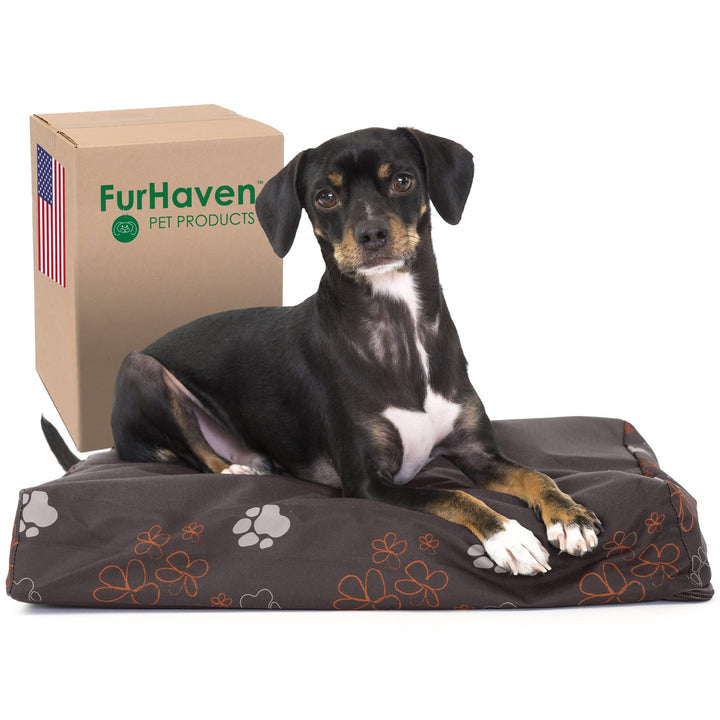 Furhaven Water-Resistant Orthopedic Dog Bed for Small Dogs w/ Removable Washable Cover, For Dogs Up to 20 lbs - Indoor/Outdoor Garden Print Mattress - Bark Brown, Small Water-Resistant Garden Print (Bark Brown) 20.0"L x 15.0"W x 3.0"Th Orthopedic Foam
