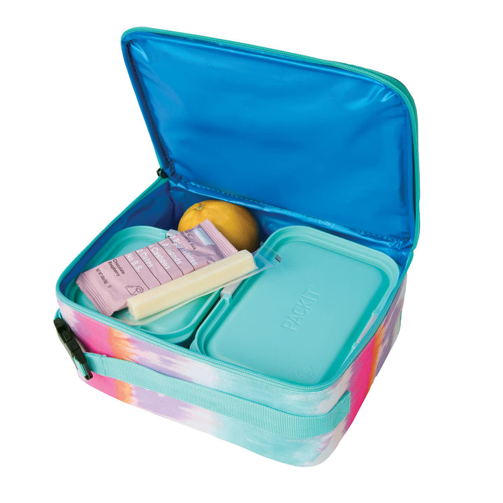 PackIt Freezable Classic Lunch Box, Tie Dye Sorbet, Built with EcoFreeze Technology, Collapsible, Reusable, Zip Closure With Zip Front Pocket and Buckle Handle, Designed for Lunches Multicolor/Assorted