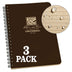 Rite in the Rain Weatherproof Side Spiral Notebook, 4.625" x 7", Brown Cover, Universal Pattern, 3 Pack (No. 473L3)