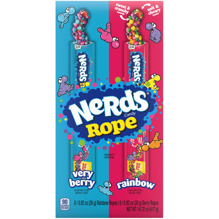 NERDS Rope, Candy, Rainbow, Crunchy and Gummy, Back To School Sweet Treat, 0.92 oz Assorted 16 Count