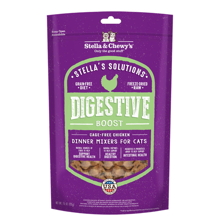 Stella & Chewy's – Stella’s Solutions Digestive Boost – Cage-Free Chicken Dinner Mixer – Freeze-Dried Raw, Protein Rich, Grain Free Cat Food – 7.5 oz Bag Chicken (Digestive Boost)