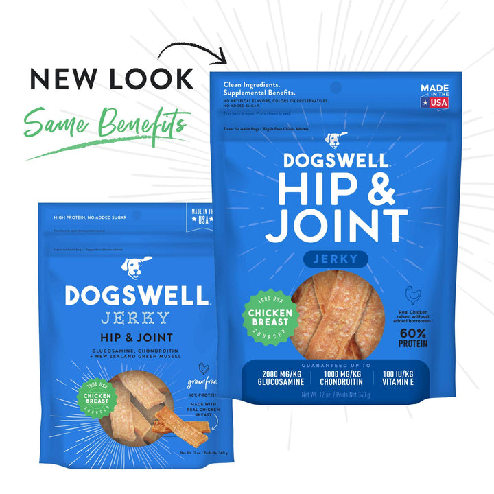 Dogswell Jerky Hip and Joint Dog Treats Grain Free Made in USA Only, Glucosamine and Chondroitin, 12 oz Chicken 12 Ounce (Pack of 1)