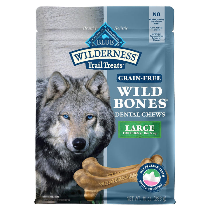 Blue Buffalo Wilderness Trail Treats Wild Bones Large Dental Chews, Grain-Free Dog Bones For Large Dogs Made with Natural Ingredients, 10-oz. Bag 10 Ounce (Pack of 1)