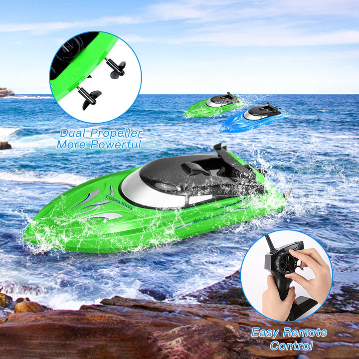 2-Pack High-Speed 2.4GHz RC Boats for Kids and Adults - 10km/h, Fast Remote Control Boats for Pools and Lakes with 4 Rechargeable Batteries (Blue/Green)