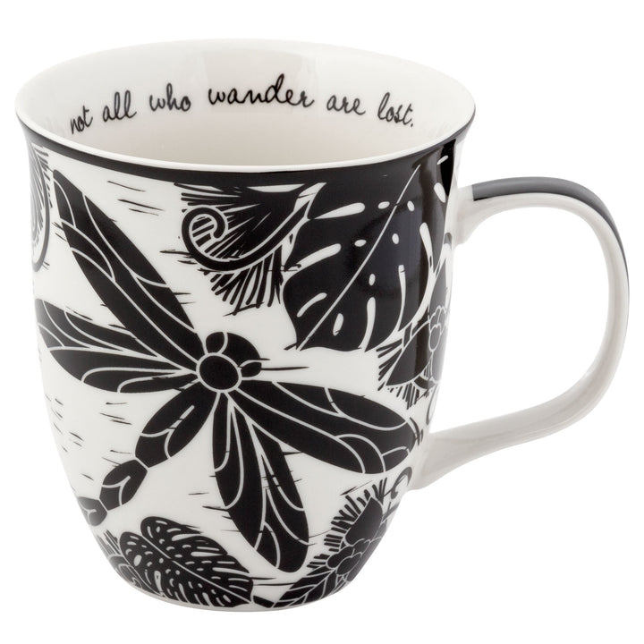 Karma Gifts 16 oz Black and White Boho Mug Dragonfly - Cute Coffee and Tea Mug - Ceramic Coffee Mugs for Women and Men 1 Count (Pack of 1)