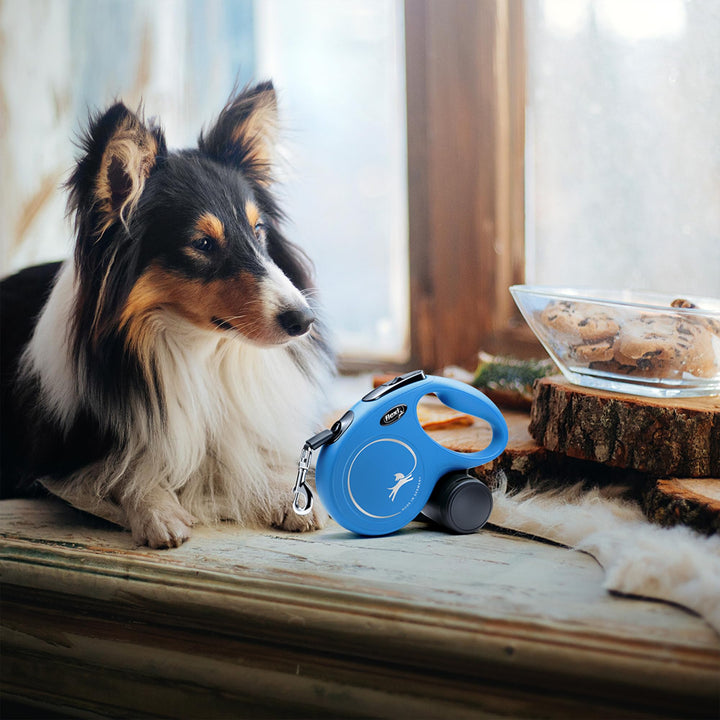 FLEXI New Classic Retractable Dog Leash (Tape), Ergonomic, Durable and Tangle Free Pet Walking Leash for Dogs Up to 44 lbs, 16 ft, Medium, Blue Medium - 16 f