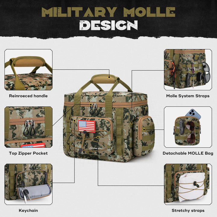 Maelstrom Tactical Lunch Box, Insulated Lunch Bag for Men, Durable Leakproof Soft Cooler Bag with Detachable MOLLE Bags, Large Lunch Tote for Adult Women Work,Picnic,20 Cans/15 L, Camouflage 15L