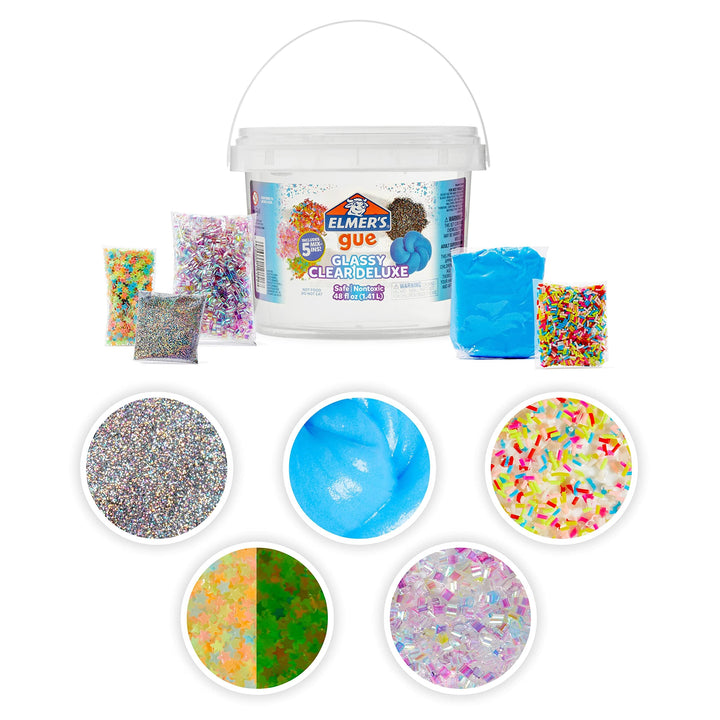 Elmer's Gue Premade Includes 5 Sets of Slime Add-ins, 3 Lb. Bucket, Glassy Clear