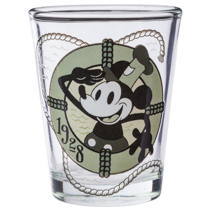 Silver Buffalo Disney 100 Classic 1928 Steamboat Mickey Vintage Sketch Mini Glasses 4 Pack, 1.5 Ounces