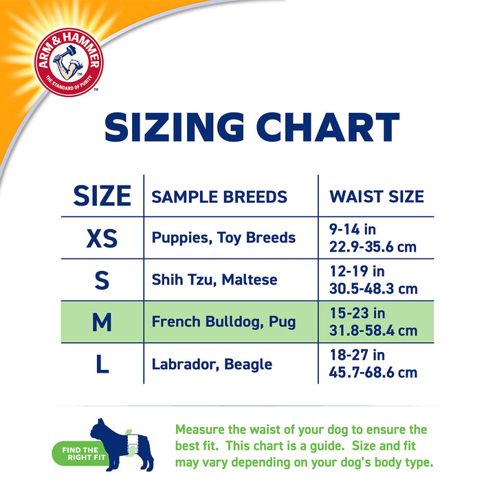 Arm & Hammer For Pets Male Dog Wraps, Medium 12 Ct | Ultra-Absorbent, Adjustable Male Dog Diapers with Leak-Proof Protection & Wetness Indicator | Arm & Hammer Baking Soda Enhanced for Odor Control Male Wraps Medium (12 Count)