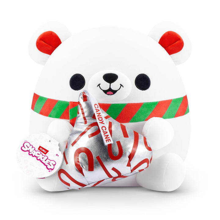 Snackles Christmas Polar Bear & Kisses 14 Inch Plush by ZURU, Ultra Soft Plush, Collectible Plush with Real Licensed Brands, Stuffed Animal, Giftable, Holiday Polar Bear (Kisses)