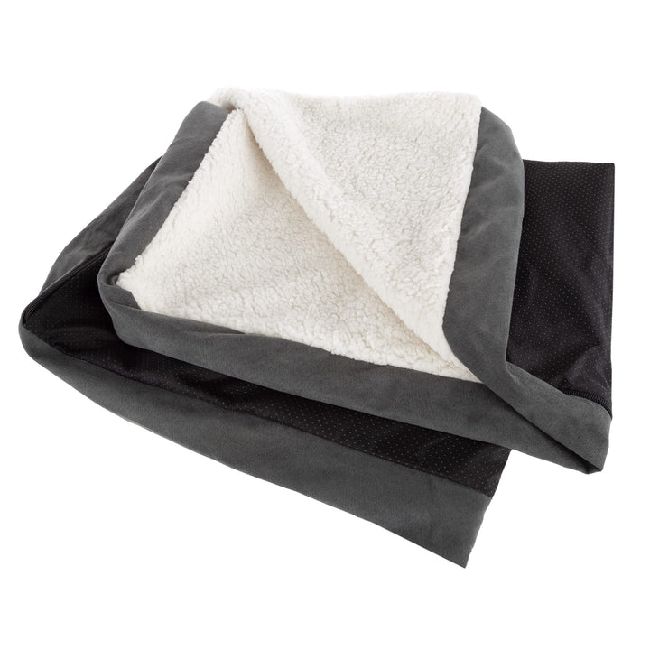 PETMAKER Dog Bed Replacement Cover ? Pet Duvet with Sherpa Top, Non-Slip Bottom, Gray Micro Suede -Dog Bed Washable Removable Cover (Medium) 32.5"L x 23.0"W x 0.3"Th