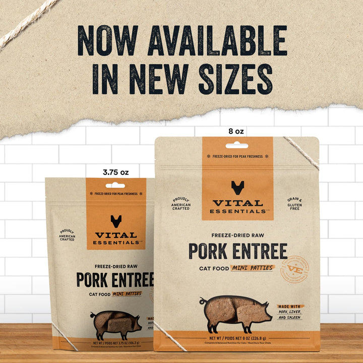 Vital Essentials Freeze Dried Raw Cat Food, Pork Mini Patties Entree, 3.75 oz