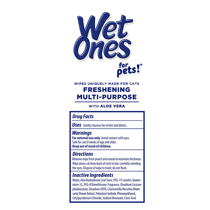 Wet Ones for Pets Freshening Multipurpose Wipes for Cats with Aloe Vera | Easy to Use Cat Cleaning Wipes, Freshening Cat Grooming Wipes for Pet Grooming in Fresh Scent| 100 ct Pouch Cat Wipes 100 Count (Pack of 1)