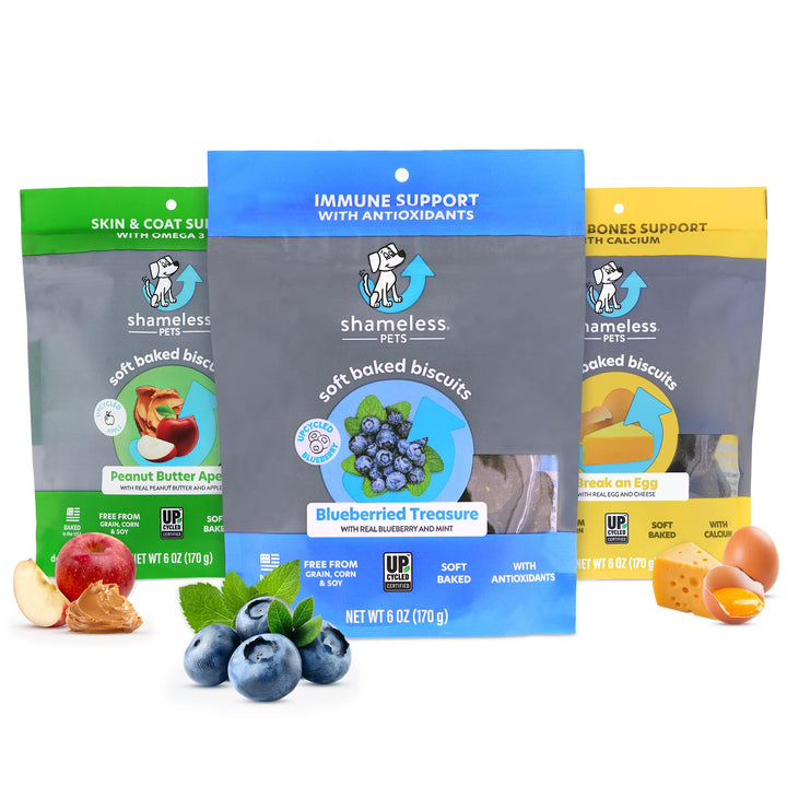 Shameless Pets Soft-Baked Dog Treats, Vegetarian Variety 3-Pack - Natural & Healthy Dog Chews for Small, Medium & Large Dogs - Dog Biscuits Baked & Made in USA, Free from Grain, Corn & Soy Plant-Based Variety Pack 6 Ounce (Pack of 3)