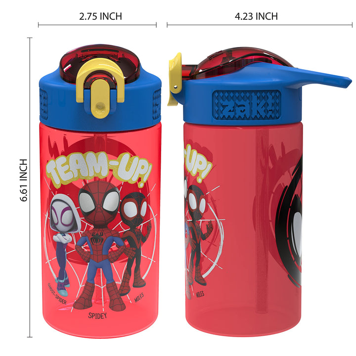 Zak Designs Marvel Spider-Man Kids Water Bottle with Spout Cover and Carrying Loop, Durable Plastic, Leak-Proof Design for Travel (16 oz, 2-Pack, Spidey and His Amazing Friends)