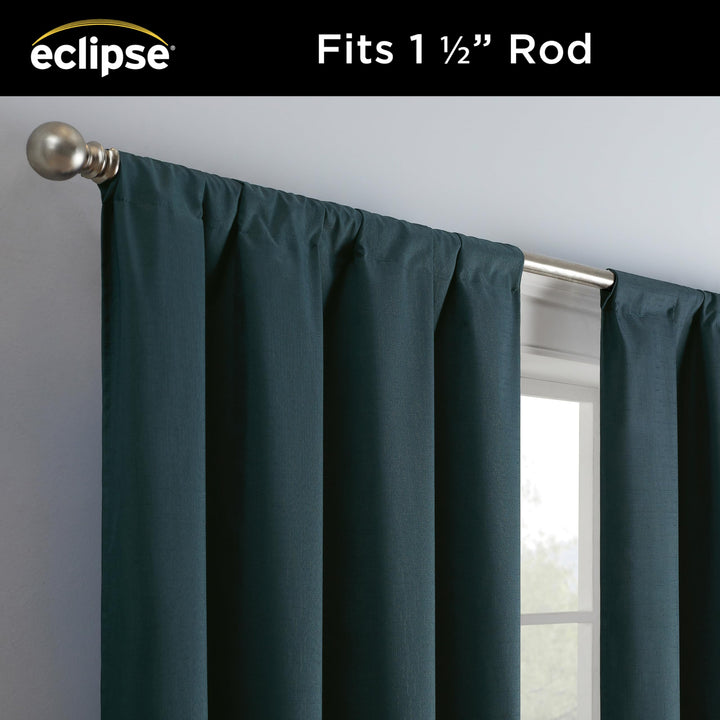 Eclipse Kendall Modern Blackout Thermal Rod Pocket Window Curtain, Insulating & Noise Reducing Curtains for Bedroom or Living Room (1 Panel), 54 in Long x 42 in Wide, Teal 54" x 42" Green Solid