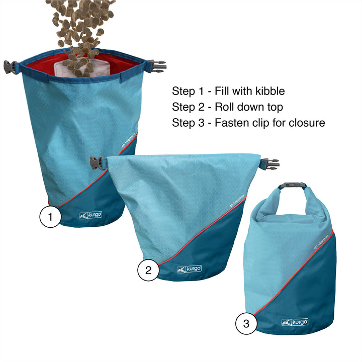 Kurgo Kibble Carrier for Dogs, Dog Food Travel Bag, Pet Food Travel Storage Container, Dog Travel Accessories for Camping, Easy to Clean, PVC Free, Foldable, Holds 5 Pounds (Navy Blue) Navy