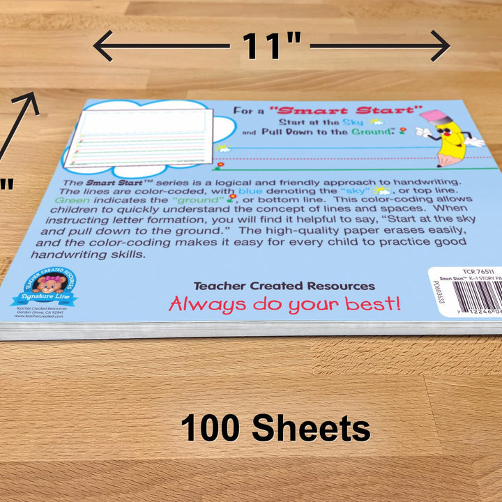 Teacher Created Resources 76511 Smart Start K-1 Story Paper: 100 sheets, White Grades K-1 Story Paper