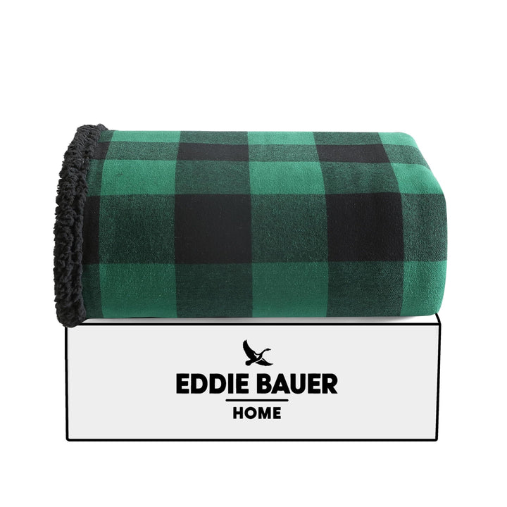 Eddie Bauer - Throw Blanket, Super Soft Reversible Sherpa Flannel Bedding, Ideal Christmas & White Elephant Gifts, Cozy Plaid Throw Blankets for Couch (Cabin Plaid Grey, Throw) Grey/Black