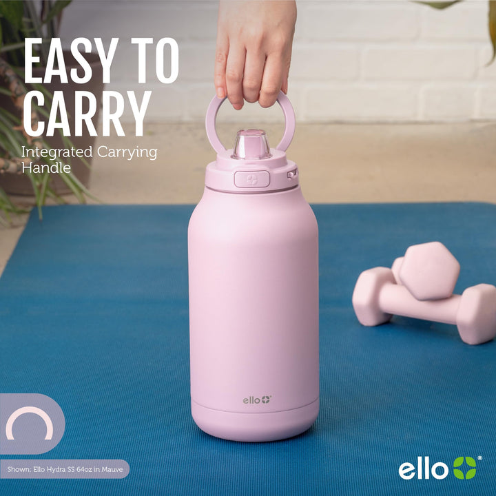 Ello Hydra 64oz Half Gallon Vacuum Insulated Stainless Steel Jug with Locking, Leak-Proof Lid and Soft Silicone Straw, Metal Reusable Water Bottle, Keeps Cold All Day Gray Thermos