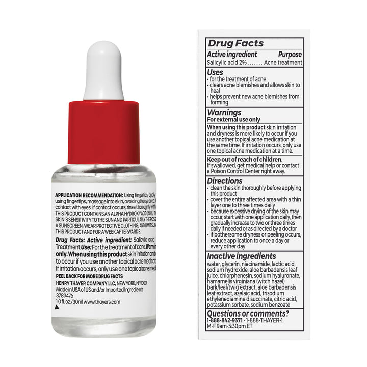 Thayers Double Action Acne Serum with Salicylic Acid, Acne Treatment Face Serum with 2% Salicylic Acid and Niacinamide, Soothing and Non-Stripping Skin Care, 1 Fl Oz 1 Fl Oz (Pack of 1)