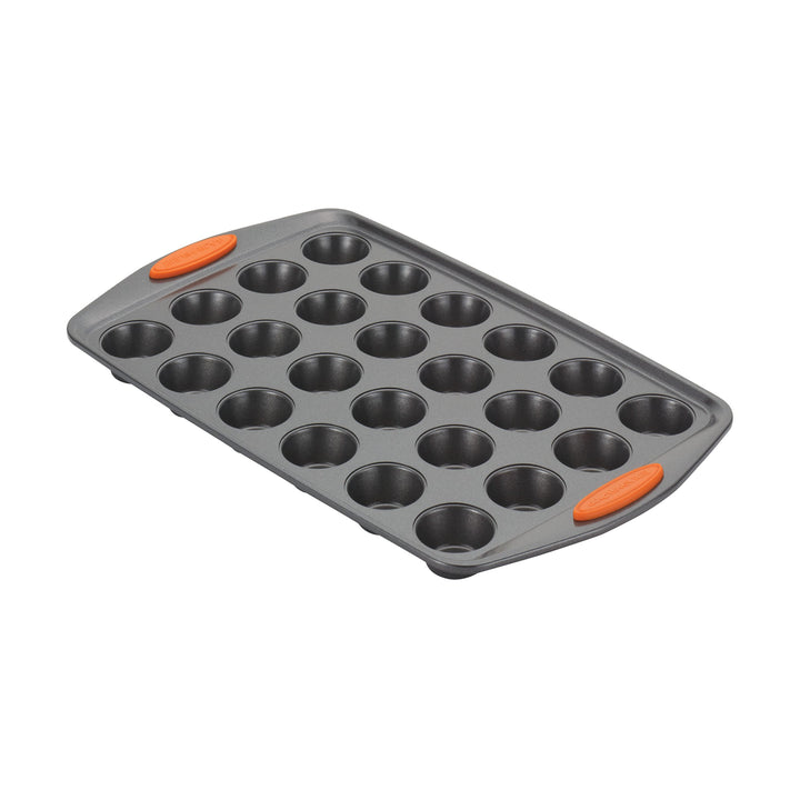 Rachael Ray Yum-o! Nonstick Bakeware 24-Cup Oven Lovin’ Mini Muffin Pan, Gray with Orange Handles 24 Cup Orange Grips