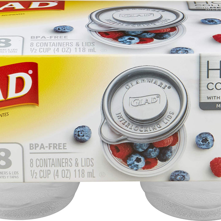 GladWare Home Mini Round Food Storage Containers, Small Food Containers Hold 4 Ounces of Food, 8 Count Set | With Glad Lock Tight Seal, BPA Free Containers and Lids Home Collection 4 oz - 8 Count