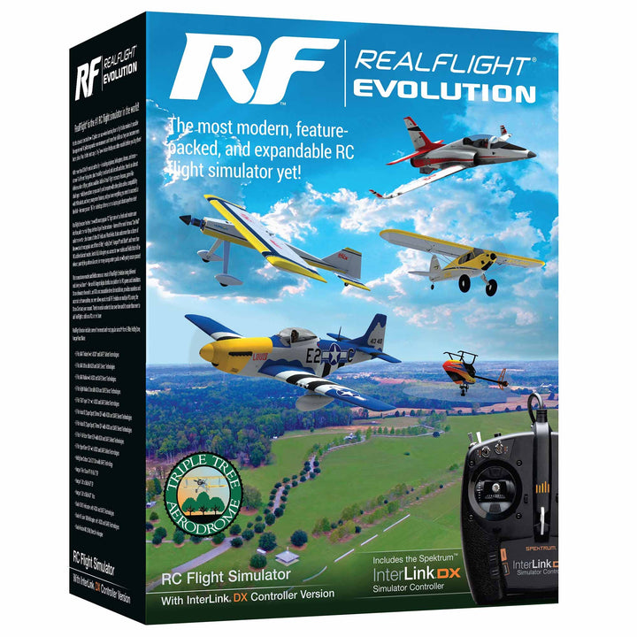 RealFlight Evolution RC Flight Simulator Software with Interlink DX Controller Included RFL2000 Air/Heli Simulators Compatible with VR headsets Online Multiplayer Options RealFlight Evolution