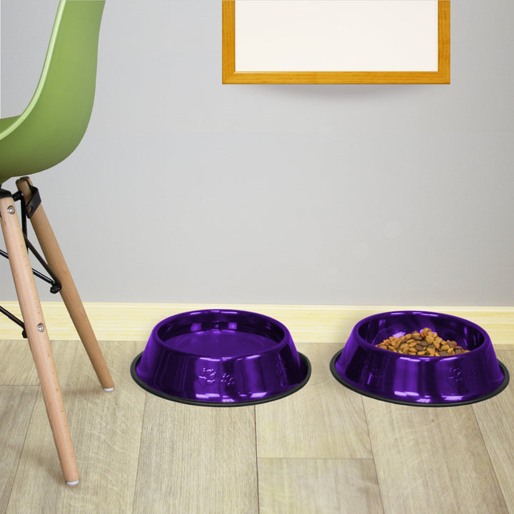 Platinum Pets Embossed Non-Tip Stainless Steel Cat/Dog Bowl, X-Large, Electric Purple