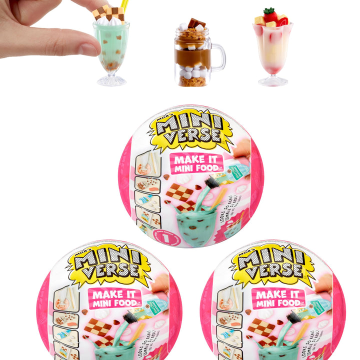 MGA's Miniverse Make It Mini Food Diner Series 1 Ice Cream Shop Bundle (3 Pack) Mini Collectibles, Blind Packaging, DIY, Resin Play, Replica Food, NOT Edible, Collectors, 8+