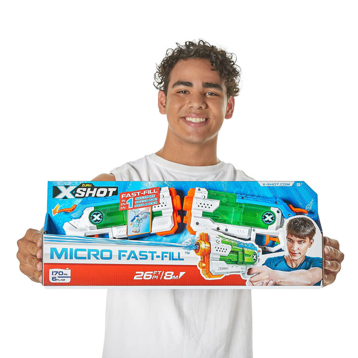 X-Shot Water Warfare Micro Fast-Fill Water Blaster (2 Pack) by ZURU with Struggle Free Packaging, Summer Watergun, XShot Water Toys, 2 Blasters Total, Fills with Water in just 1 Second! (2 Pack)