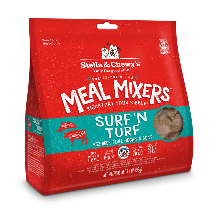 Stella & Chewy's Freeze Dried Raw Surf & Turf Meal Mixer – Dog Food Topper for Small & Large Breeds – Grain Free, Protein Rich Recipe – 3.5 oz Bag Salmon & Beef 3.5 Ounce (Pack of 1)