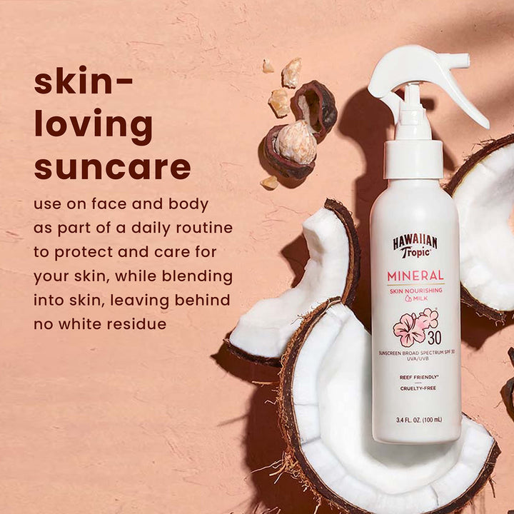 Hawaiian Tropic Mineral Skin Nourishing Milk Sunscreen Spray Lotion SPF 30, 3.4oz | Sun Milk, Zinc Oxide Sunscreen, Mineral Sunblock, Oxybenzone Free Sunscreen, Travel Size Sunscreen, 3.4oz 3.4 Fl Oz (Pack of 1) SPF 30 Spray