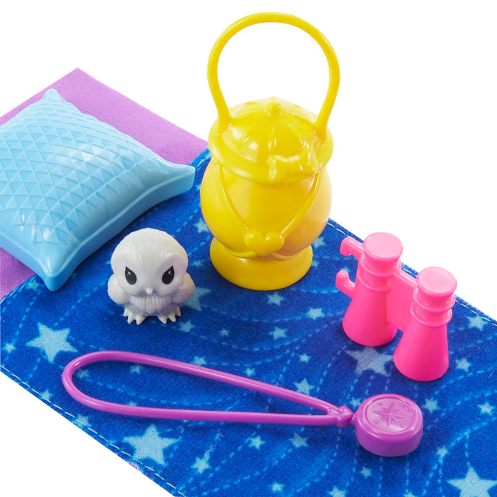 Barbie Doll & Accessories, It Takes Two Camping Playset with Owl, Sleeping Bag & Accessories, Blonde Chelsea Small Doll