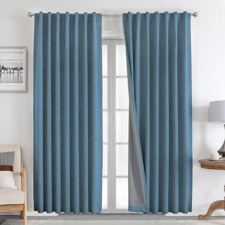 Joydeco 100% Black Out Curtains 63 inch Long 2 Panels Burg Natural Blackout Linen Drapes for Bedroom Living Room Darkening Curtain Thermal Insulated Back tab Rod Pocket(37x63 inch,Sage Green) Sage Green 37"W x 63"L (Pack of 2)