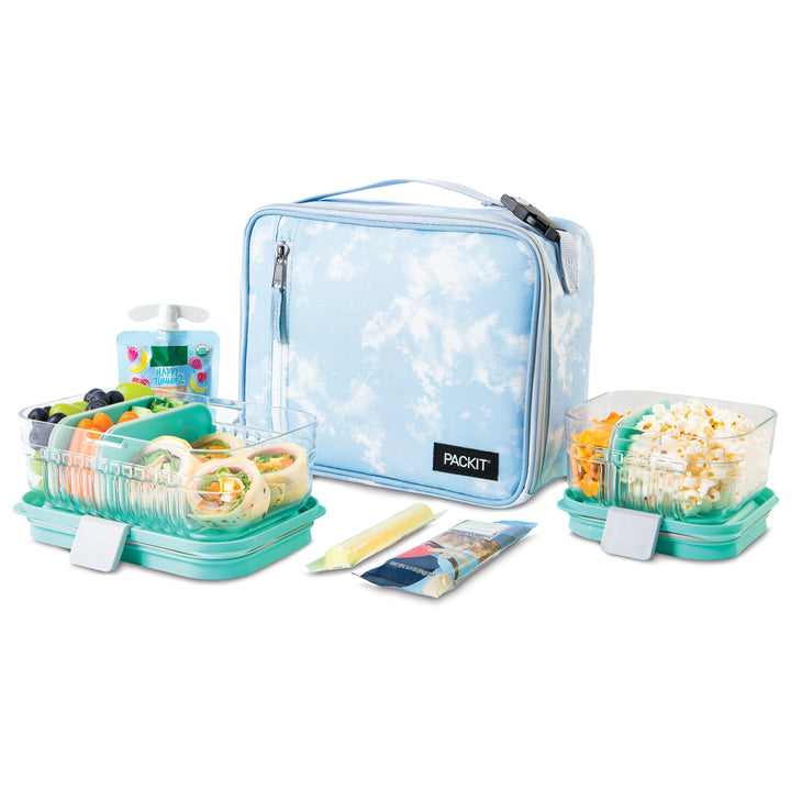 PackIt Freezable Classic Lunch Box, Blue Sky, Built with EcoFreeze Technology, Collapsible, Reusable, Zip Closure With Zip Front Pocket and Buckle Handle, Perfect for School Lunches