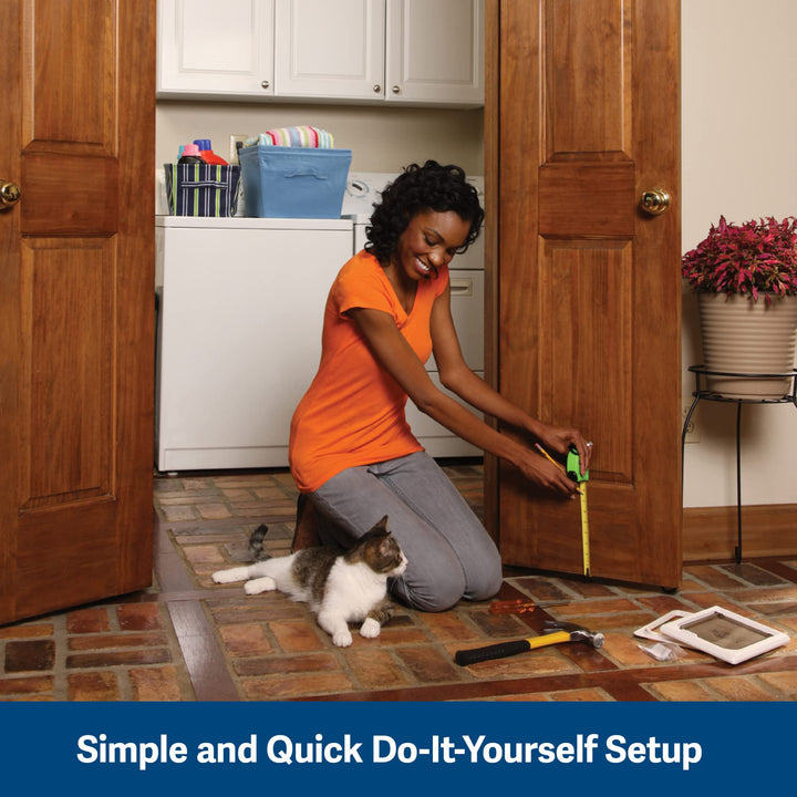 PetSafe Interior Cat Door: 2-Way Locking, Indoor Pet Door Flap - Tinted Privacy Door for Cat Litter Box or Pet Feeder, Built-In Door Lock, Durable Door Frame, DIY Easy Install, Hardware Kit Included, Small, White 2-Way Lock