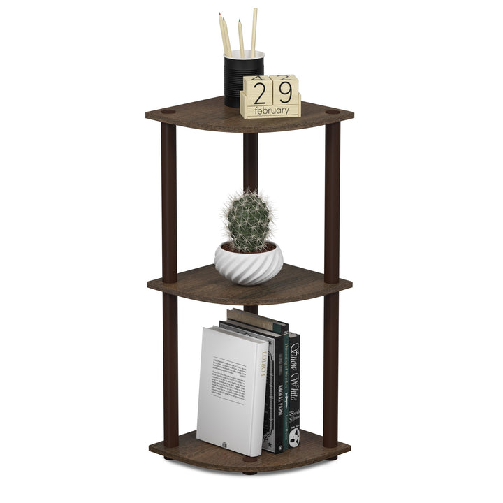 Furinno Turn-N-Tube 4-Tier Corner Display Rack Multipurpose Shelving Unit, Dark Brown Grain/Black 4-Tier Round Tube