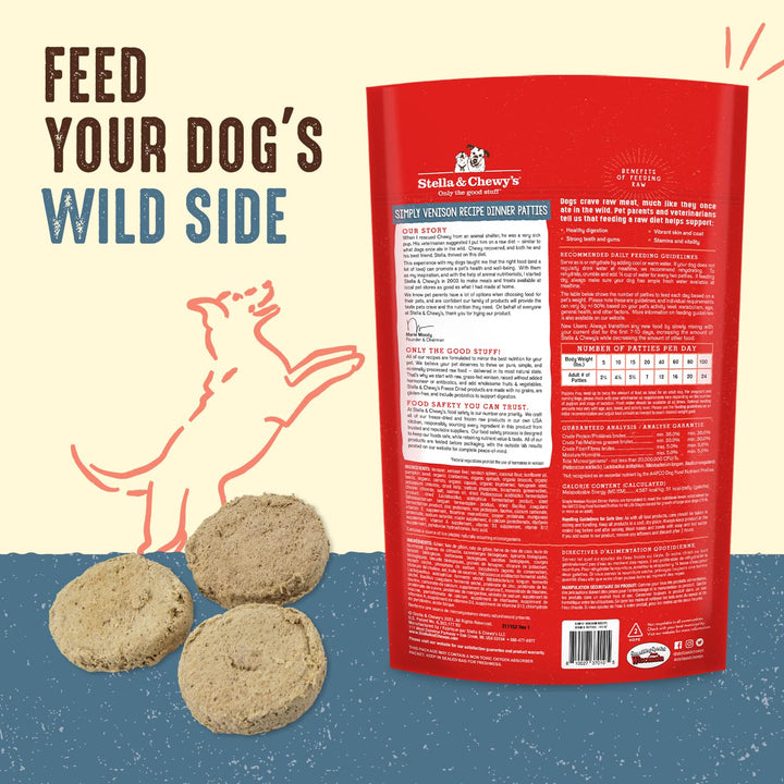 Stella & Chewy's Freeze Dried Raw Dinner Patties – Grain Free Dog Food, Protein Rich Simply Venison Recipe – 25 oz Bag 1.56 Pound (Pack of 1)