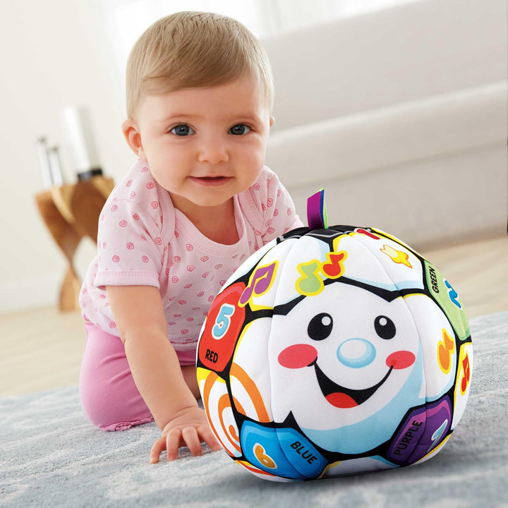 Fisher-Price Baby to Toddler Toy Laugh & Learn Singin’ Soccer Ball Musical Plush with Educational Phrases for Infants Ages 6+ Months ( Exclusive) Easy-to-Open Packaging