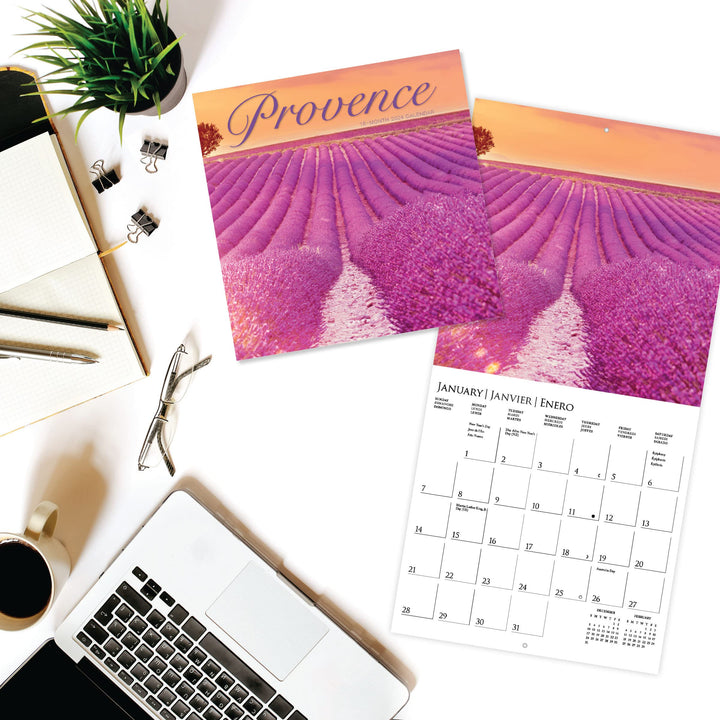 Graphique 2024 Provence Mini Wall Calendar | 7 x 7 | Thick Paper | Home & Office Organizer | Large Monthly Grid | 3 Languages & Marked Holidays | 4 Month Preview Page for 2025