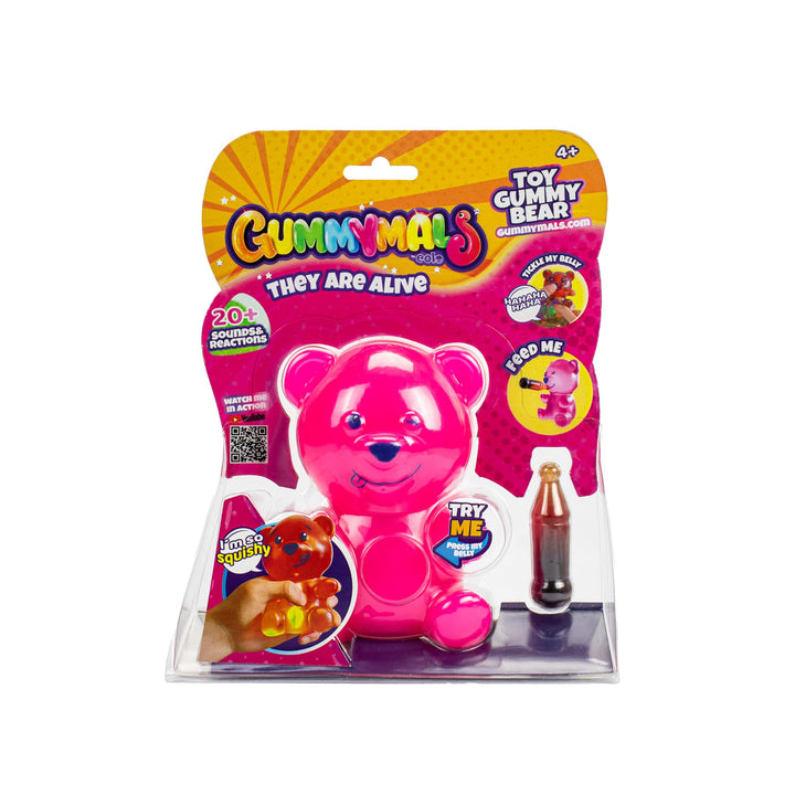 Eolo Toys - Jiggly Gummymals Pink. Interactive Super Squishy Gummy Bear Style pet with Over 20 Sounds and Reactions for Children Aged 4 and Up